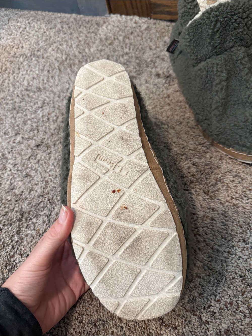 L.L. Bean Cozy Sherpa Slip-On Slippers House Shoes - Olive Green Size 11 - Picture 4 of 9